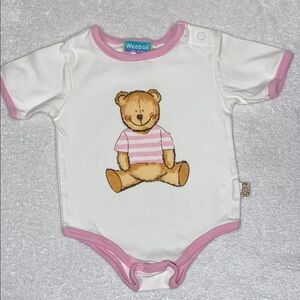 Weebok Reebok White and Pink Bodysuit with Teddy Bear Design 6/12m